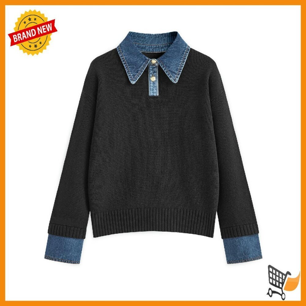 Oversized Chunky Mock Turtleneck Sweater Pullover V-Neck Button Down